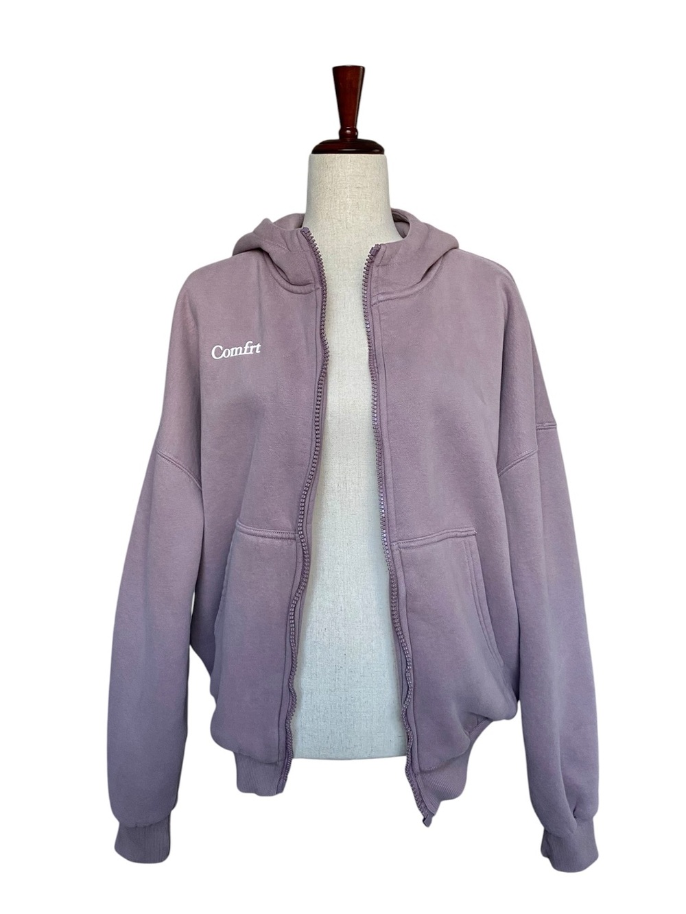 Comfrt Cloud Zip Hoodie Orchid Purple Oversized Size XXS Flawed Broken Zipper